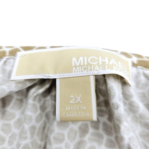 Michael Michael Kors Plus size 2X Tan Animal Print Scoop Neck Peasant Blouse - Picture 2 of 8